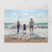 家族沿岸ビーチ写真クリスマス シーズンポストカード (正面)