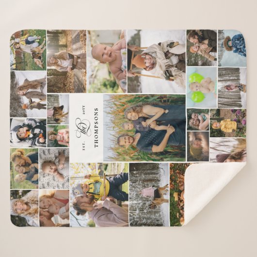 家族渦巻形の名25写真コラージュの白 シェルパブランケット (正面(横))