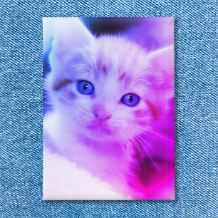 家族猫写真ブルーピンクグラデーション 缶バッジ