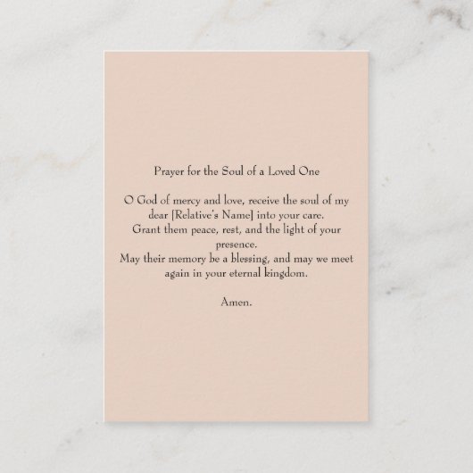 家族用カードから日没葬儀記念祈りの言葉 名刺 (裏面)