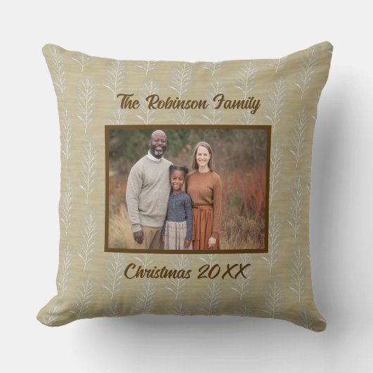 家族素朴のクリスマス写真パーソナライズされた クッション (正面)