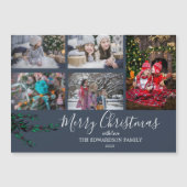 家族素朴コラージュのクリスマスブルー磁気カード (正面)