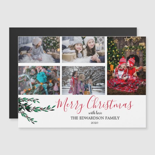 家族素朴コラージュのクリスマス磁気カード (正面/裏面)