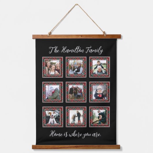 家族素朴モダン写真コラージュ 吊り下げ型タペストリー (正面)