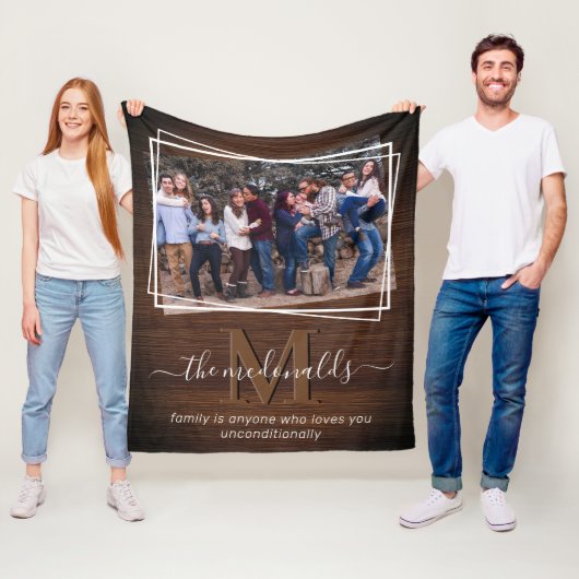 家族素朴モノグラム写真と引用文 フリースブランケット (インサイチュ)