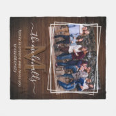 家族素朴モノグラム写真と引用文 フリースブランケット (正面(横))