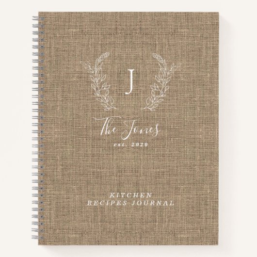 家族素朴モノグラム料理本レシピ手帳 ノートブック (正面)