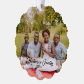 家族素朴写真の両面の喜び平和愛のクリスマス オーナメントカード (左)