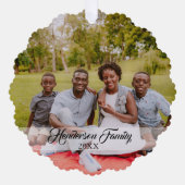 家族素朴写真の両面の喜び平和愛のクリスマス オーナメントカード (正面)