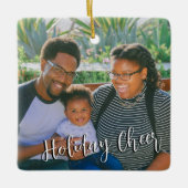 家族素朴写真の両面の喜び平和愛のクリスマス セラミックオーナメント (正面)