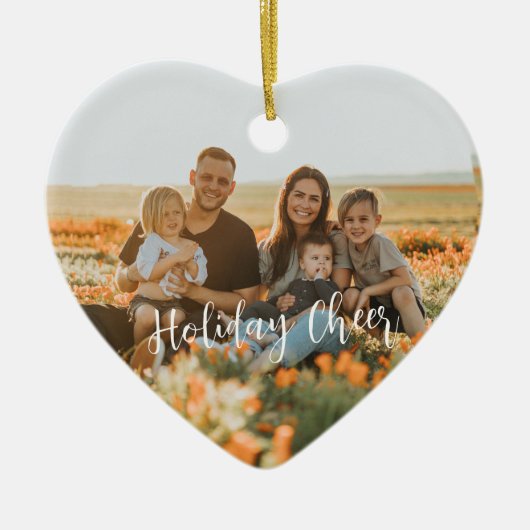 家族素朴写真の両面の喜び平和愛のクリスマス セラミックオーナメント (正面)