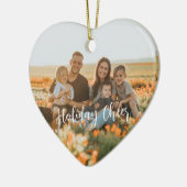 家族素朴写真の両面の喜び平和愛のクリスマス セラミックオーナメント (左)