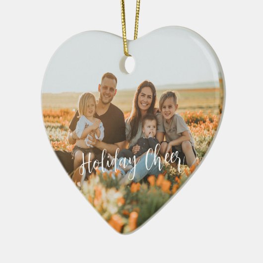 家族素朴写真の両面の喜び平和愛のクリスマス セラミックオーナメント (左)