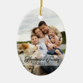 家族素朴写真の両面の喜び平和愛のクリスマス セラミックオーナメント (正面)