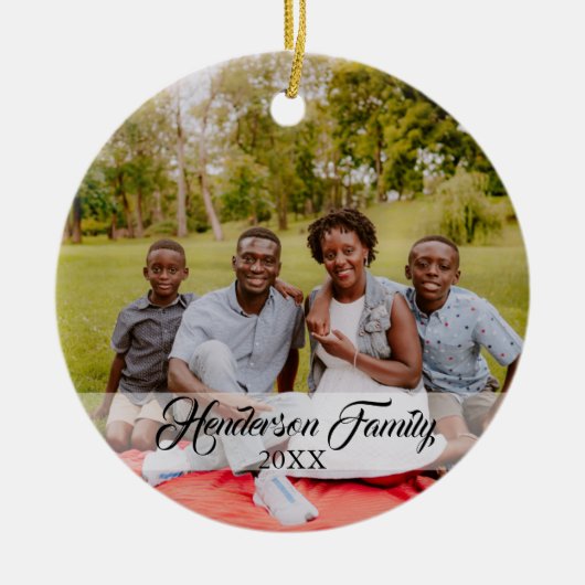 家族素朴写真の両面の喜び平和愛のクリスマス セラミックオーナメント (正面)
