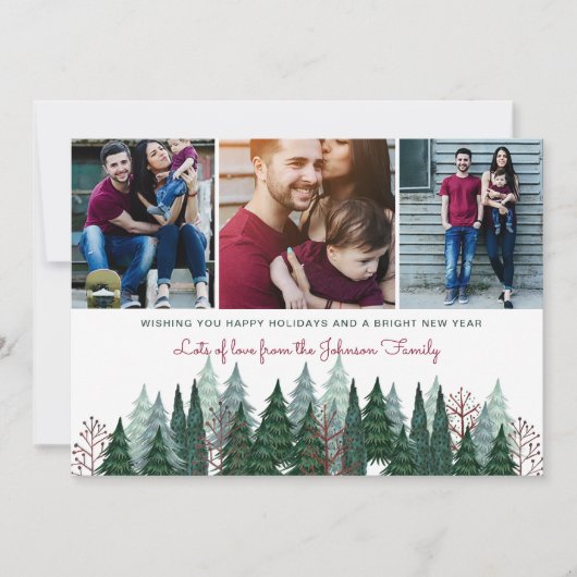 家族素朴写真クリスマスパイン シーズンカード (正面)