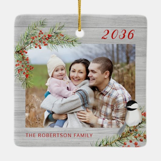 家族素朴写真クリスマス《鳥》アメリカゴガラ セラミックオーナメント (裏面)