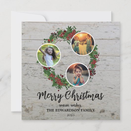 家族素朴写真コラメリーージホリデーカード シーズンカード (正面)