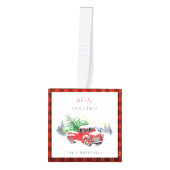 家族素朴写真コラージュのプレイド キューブオーナメント (正面)