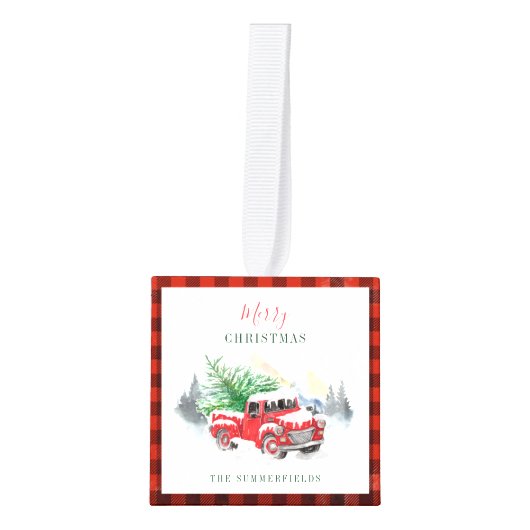 家族素朴写真コラージュのプレイド キューブオーナメント (正面)