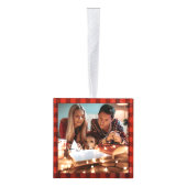 家族素朴写真コラージュのプレイド キューブオーナメント (右)