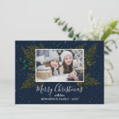 家族素朴写真コラージュMerry Christmasカード シーズンカード (スタンド正面)