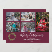 家族素朴写真コラージュMerry Christmas シーズンカード (正面/裏面)