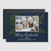 家族素朴写真メリークリスマス磁気カード (正面/裏面)