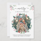 家族素朴写真レッドベリーのクリスマス ノートカード (正面)