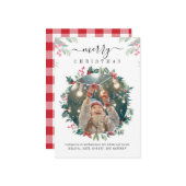 家族素朴写真レッドベリーのクリスマス ノートカード (正面/裏面インサイチュ)