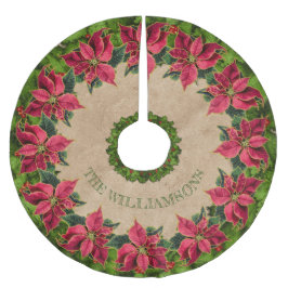 家族素朴名ポインセティアホリーベリーリース ブラッシュドポリエステルツリースカート