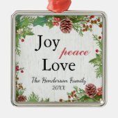 家族素朴喜び平和ラブクリスマス メタルオーナメント (正面)