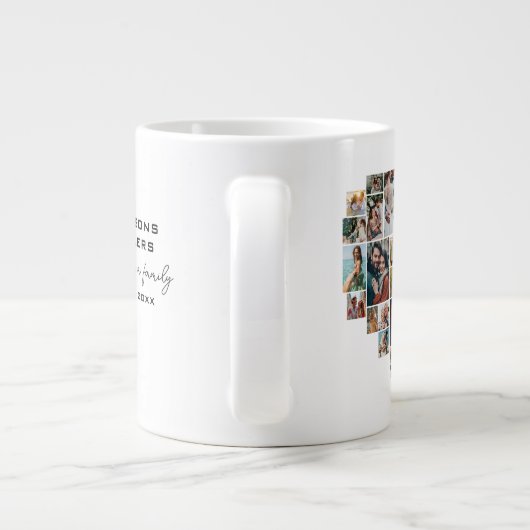 家族結婚記念ハート写真コラージュ ジャンボコーヒーマグカップ (裏面)