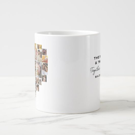 家族結婚記念ハート写真コラージュ ジャンボコーヒーマグカップ (正面)