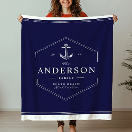 家族航海のモダンいかりボートセーラービーチ フリースブランケット