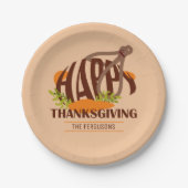 家族芸術的感謝祭ターキーブラウン&オレンジ ペーパープレート (正面)