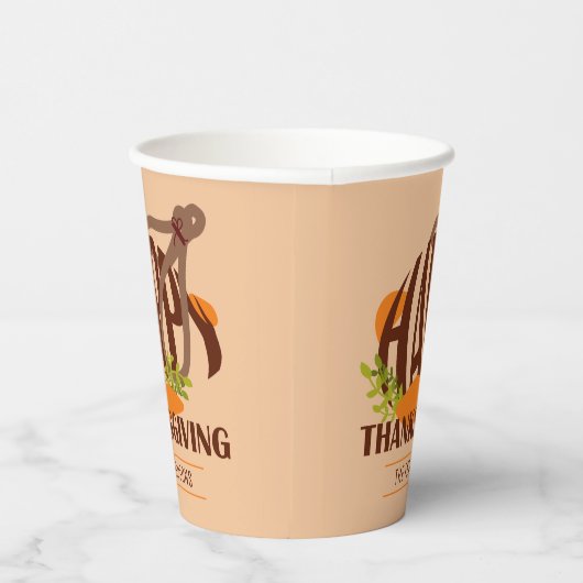 家族芸術的感謝祭ターキーブラウン&オレンジ 紙コップ (右)