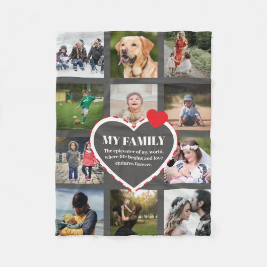 家族記念写真パーソナライズされたコラージュ フリースブランケット (正面)