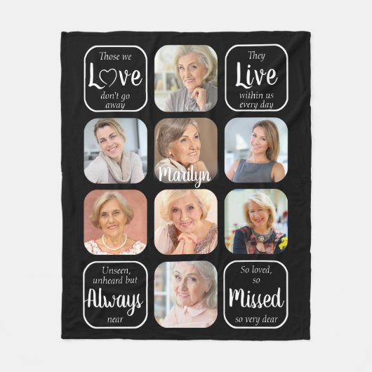 家族記念悔やみや弔慰引用文8フォトコラージュ フリースブランケット (正面)
