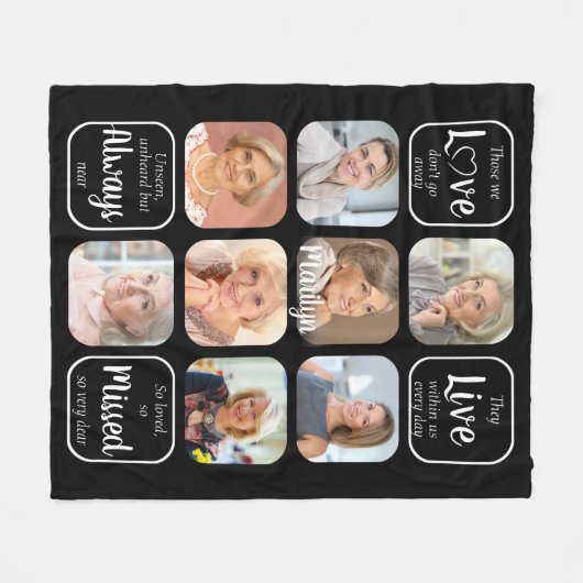 家族記念悔やみや弔慰引用文8フォトコラージュ フリースブランケット (正面(横))