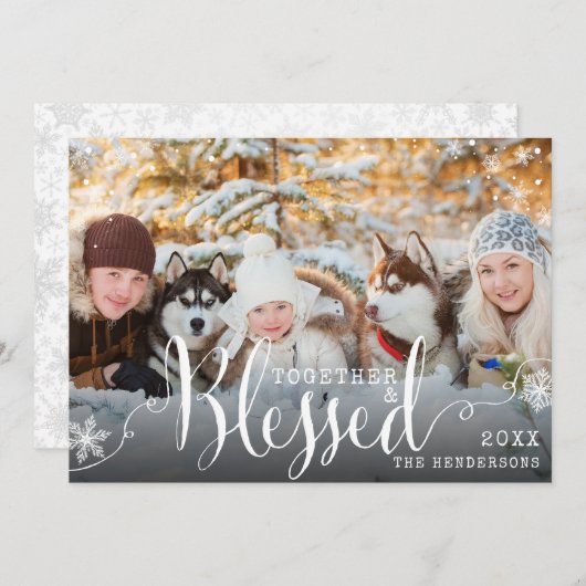 家族賛美写真雪のクリスマス シーズンカード (正面/裏面)