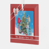 家族赤と白の写真 ガラスオーナメント (正面左)