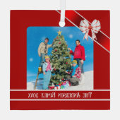 家族赤と白の写真 ガラスオーナメント (裏面)