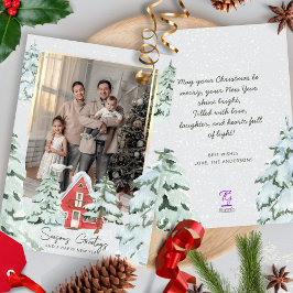 家族1枚の写真北欧の雪松の木クリスマス シーズンカード