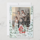 家族1枚の写真北欧の雪松の木クリスマス シーズンカード (正面)