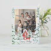 家族1枚の写真北欧の雪松の木クリスマス シーズンカード (スタンド正面)