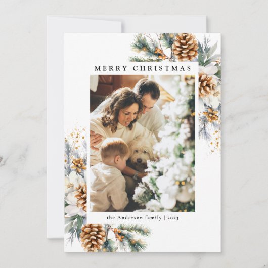 家族1植物松の木ブラッククリスマス シーズンカード (正面)