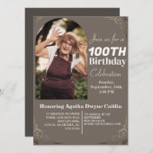 家族100歳の誕生日パーティーシンプルの写エレガント真 招待状 (正面/裏面)