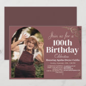 家族100歳の誕生日パーティーシンプルの写エレガント真 招待状 (正面/裏面)