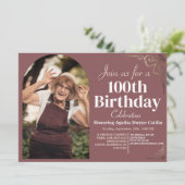 家族100歳の誕生日パーティーシンプルの写エレガント真 招待状 (スタンド正面)